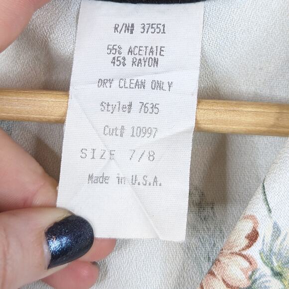 Vintage Floral White Sundress Midi Fit n Flare Collar Button Front Cottagecore S - Picture 9 of 10